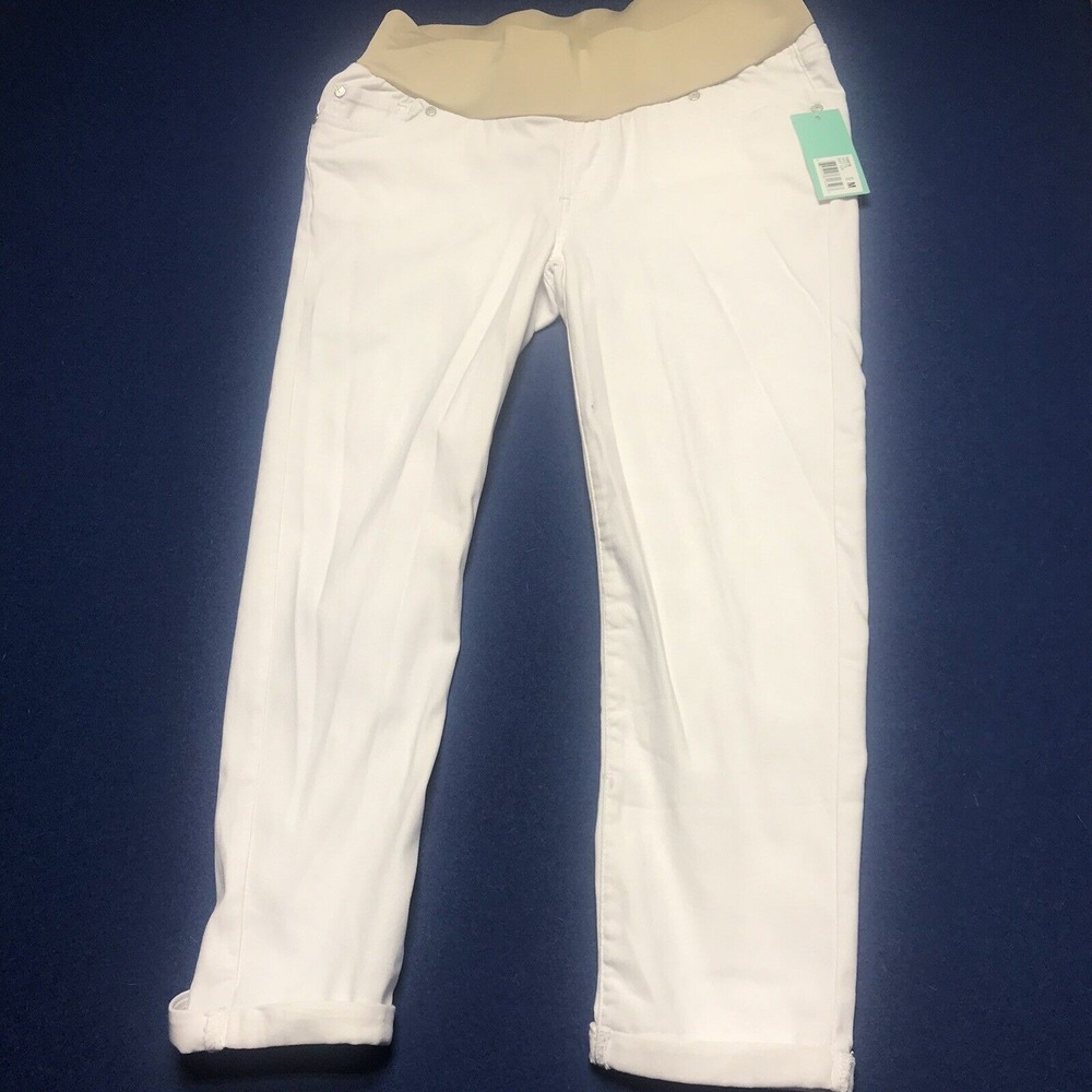 Oh Mamma Maternity White Pants Size Medium Tan Waist 19978